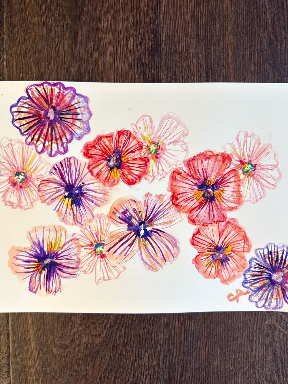 Hand-Painted Floral Watercolor Art in Pink and Purple